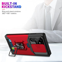 Card Slot Metal Ring Holder Sliding Window TPU Plastic Back Case for Samsung Galaxy S24 Series