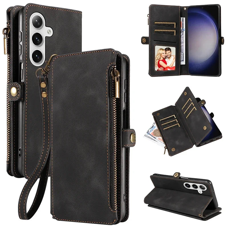 Zipper Flip Leather Wallet Case for Samsung Galaxy S25 Series