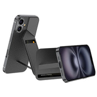 Plain Leather Card Holder Stand Case with Magnetic Fold Bracket for iPhone 16 Series