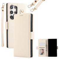 Crossbody Litchi Leather Wallet Case with Card Slots and Wristband for Samsung Galaxy S23 Series