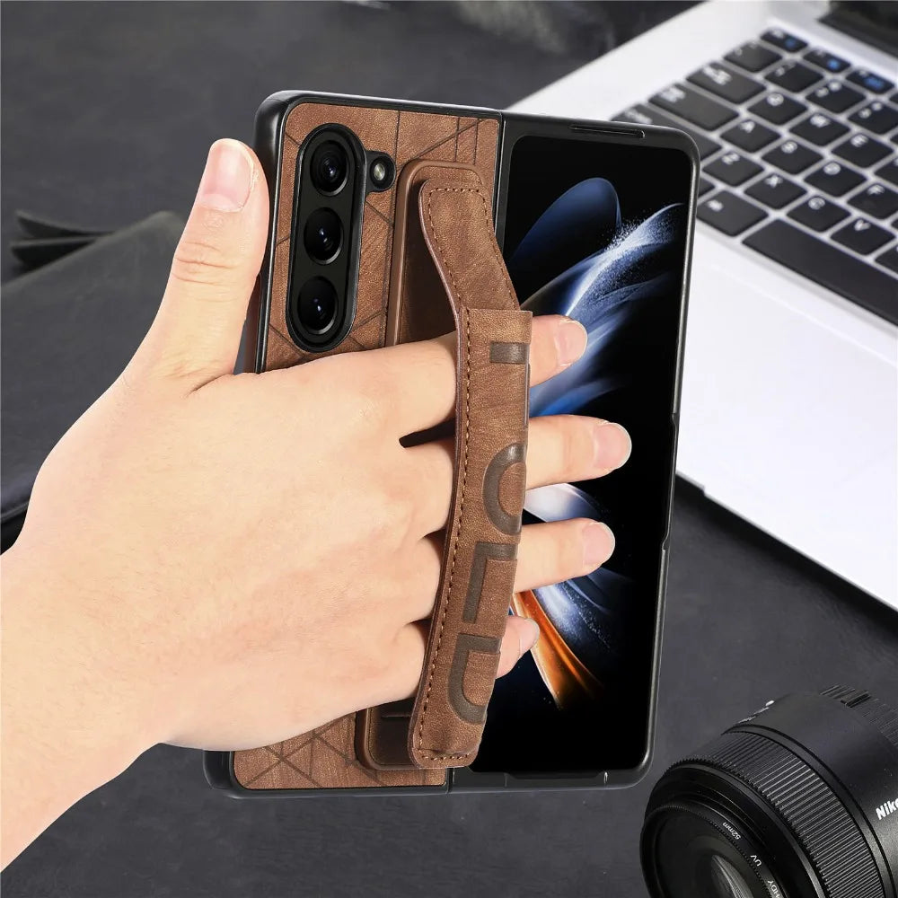 PU Leather Wrist Strap Case with S Pen Holder for Samsung Galaxy Z Fold 5