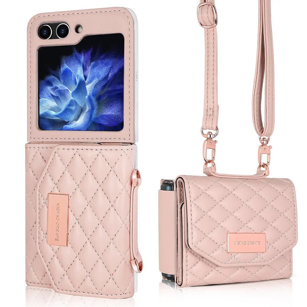 Crossbody Diamond Leather Wallet Case with Triple Card Slots for Samsung Galaxy Z Flip 5