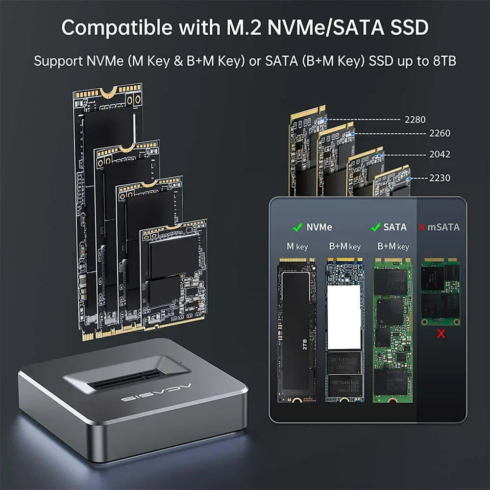 Acasis M.2 NVMe/SATA Type-C SSD Base with 10Gbps Data Transfer Speed