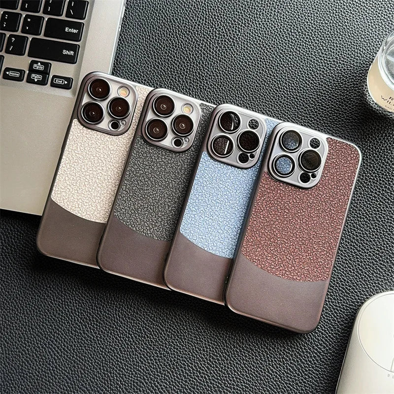 Premium Leather Rock Texture Splicing Case for iPhone 15 Series