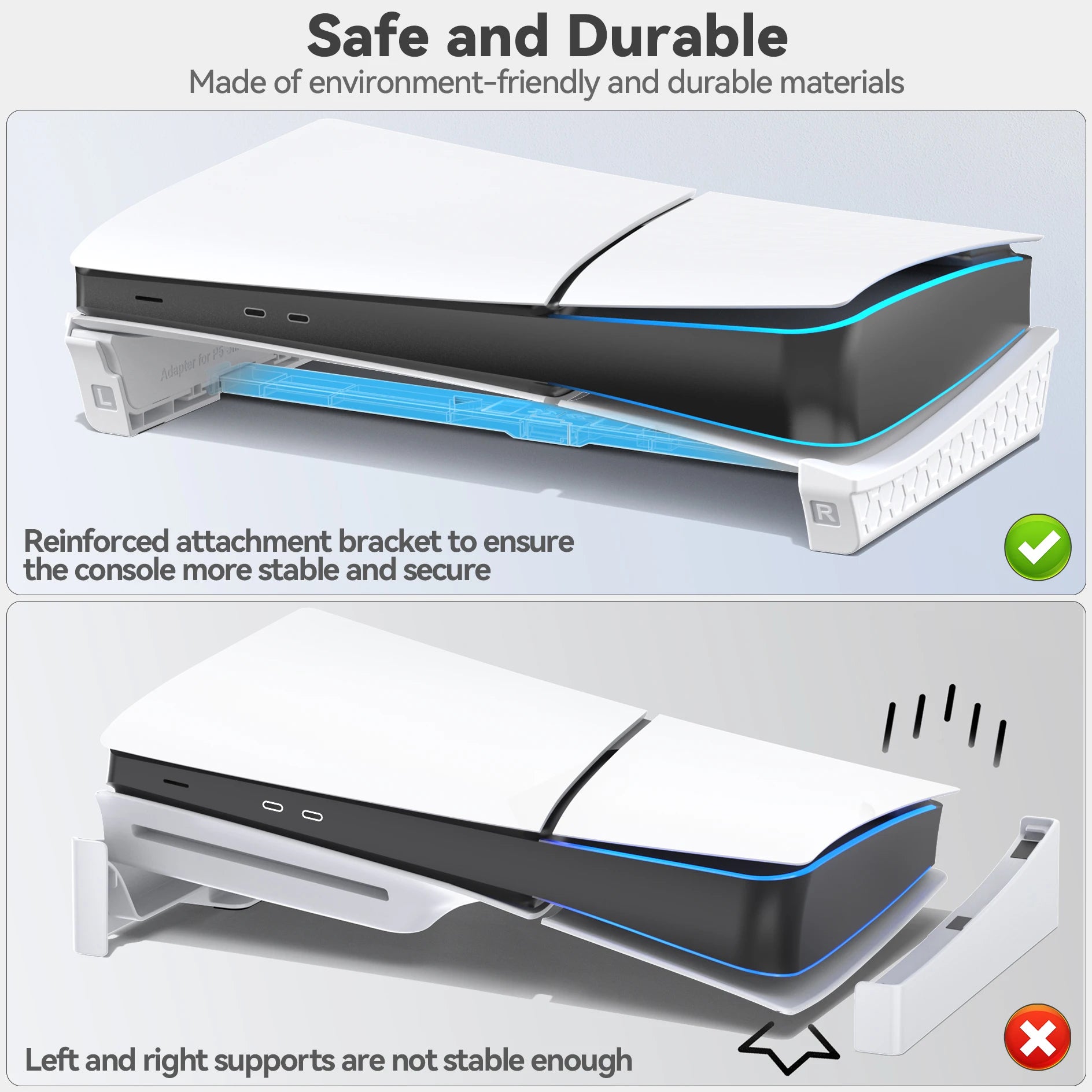 PlayStation 5 Slim Horizontal Stand with Enhanced Support Rods - Stable & Secure