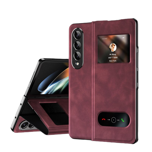 Nappa Stripe and Lychee Pattern Case for Samsung Galaxy Z Fold 4