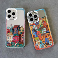Cartoon Colourful Painted House Clear Phone Case For iPhone 15  Transparent Cover Fundas