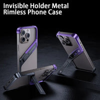 Aluminum Rimless Phone Case with Metal Invisible Holder for iPhone 15 Series