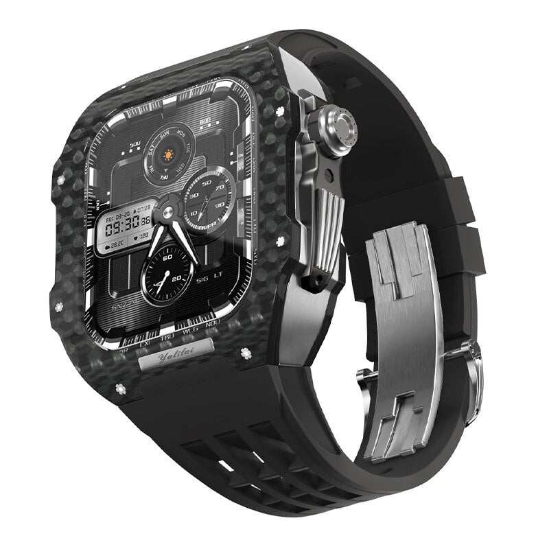 Retrofit Kit Carbon Fiber Cover and Fluororubber Strap for Apple Watch