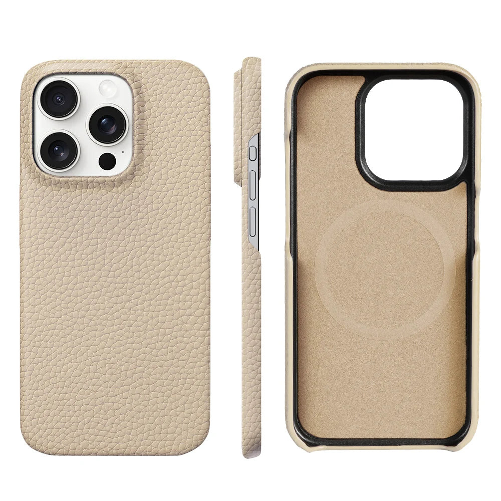 Luxury Natural Cowhide Leather MagSafe Case for iPhone 16 Series