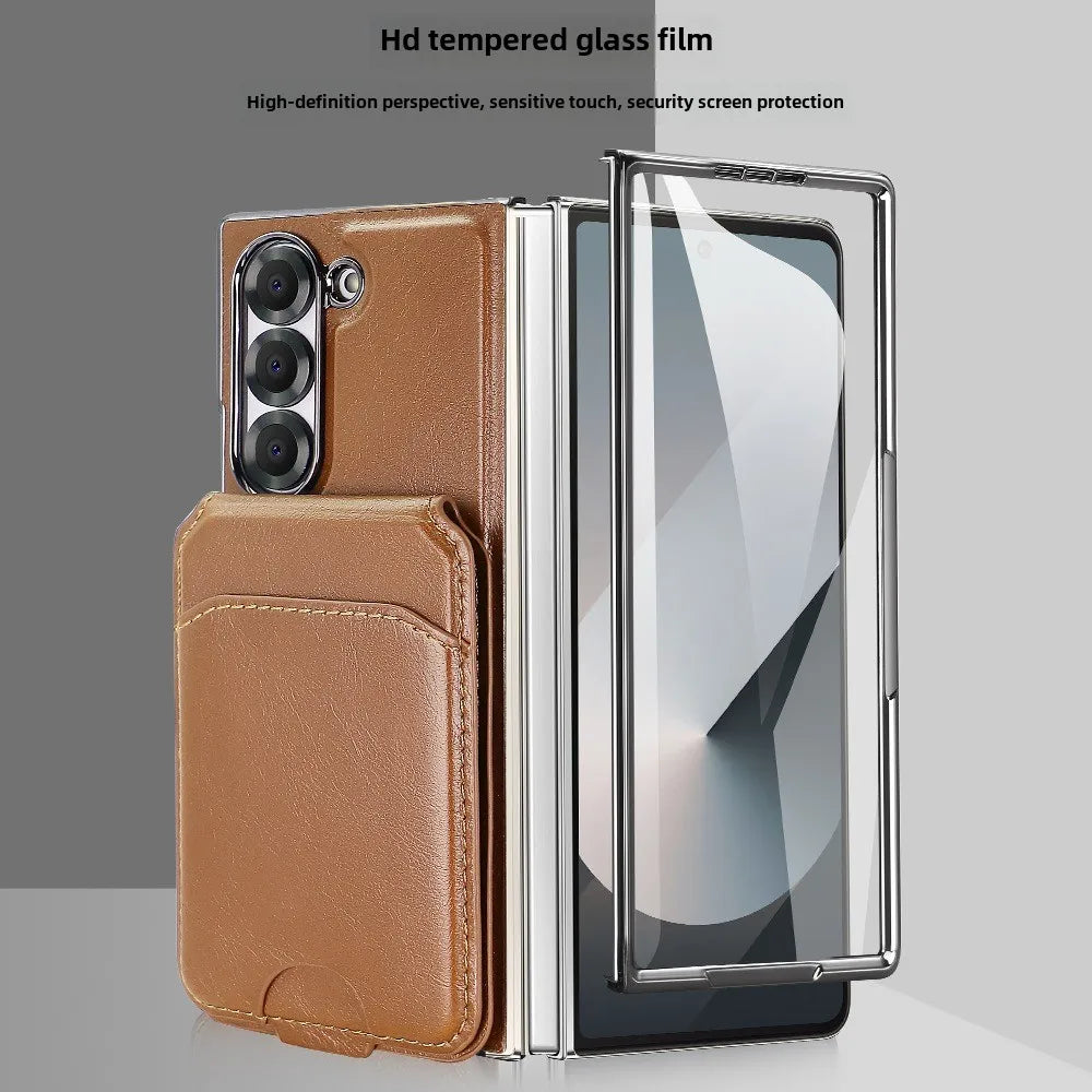 RFID Blocking Leather Wallet Case with Tempered Glass for Samsung Galaxy Z Fold 6