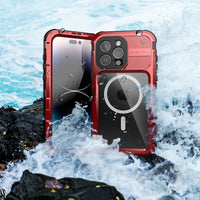 Waterproof Magnetic Aluminum Alloy + Silicone Frame + 6H PET Film Case (2M) for iPhone 15 Series