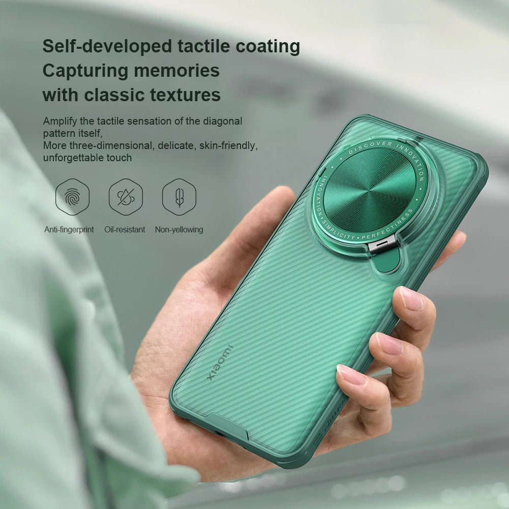 Clear Case with Foldable Lens Protection and Stand for Xiaomi 14 Ultra