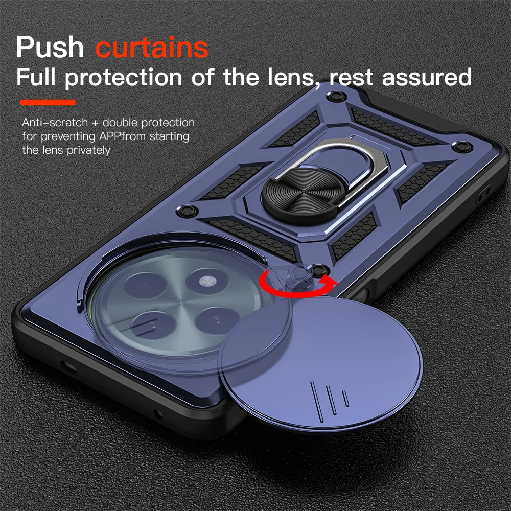 Shockproof Camera Protection Case with Slide-Push Ring Stand for OPPO Reno12 F