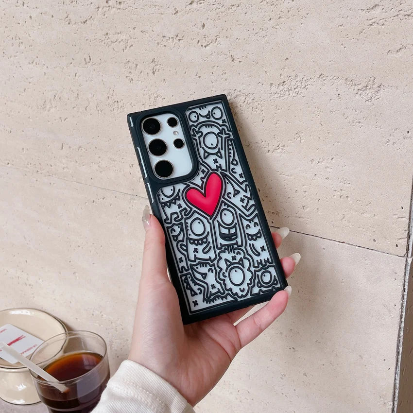 Line Love Heart Phone Case for Samsung Galaxy S24 Series