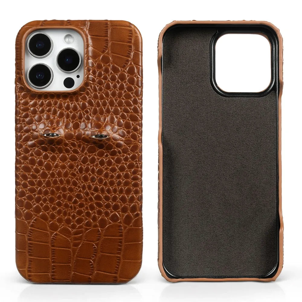 Vintage Genuine Leather Eye-Design Phone Case for iPhone 16 Series