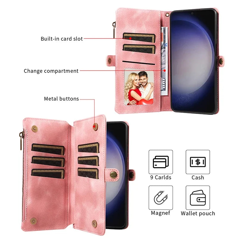 Zipper Flip Leather Wallet Case for Samsung Galaxy S25 Series