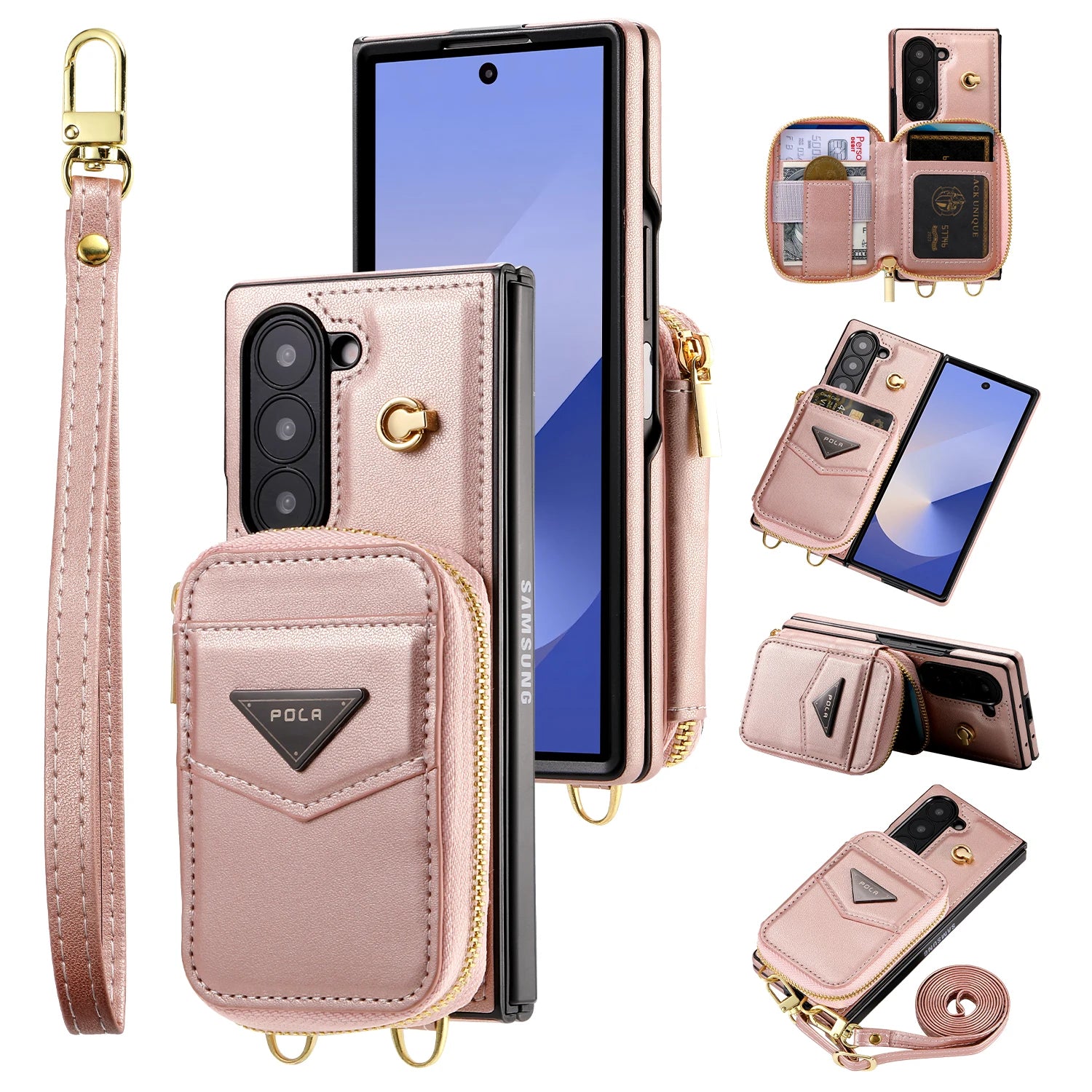 Crossbody Leather Wallet Case with Card Slots & Stand for Samsung Galaxy Z Fold 6