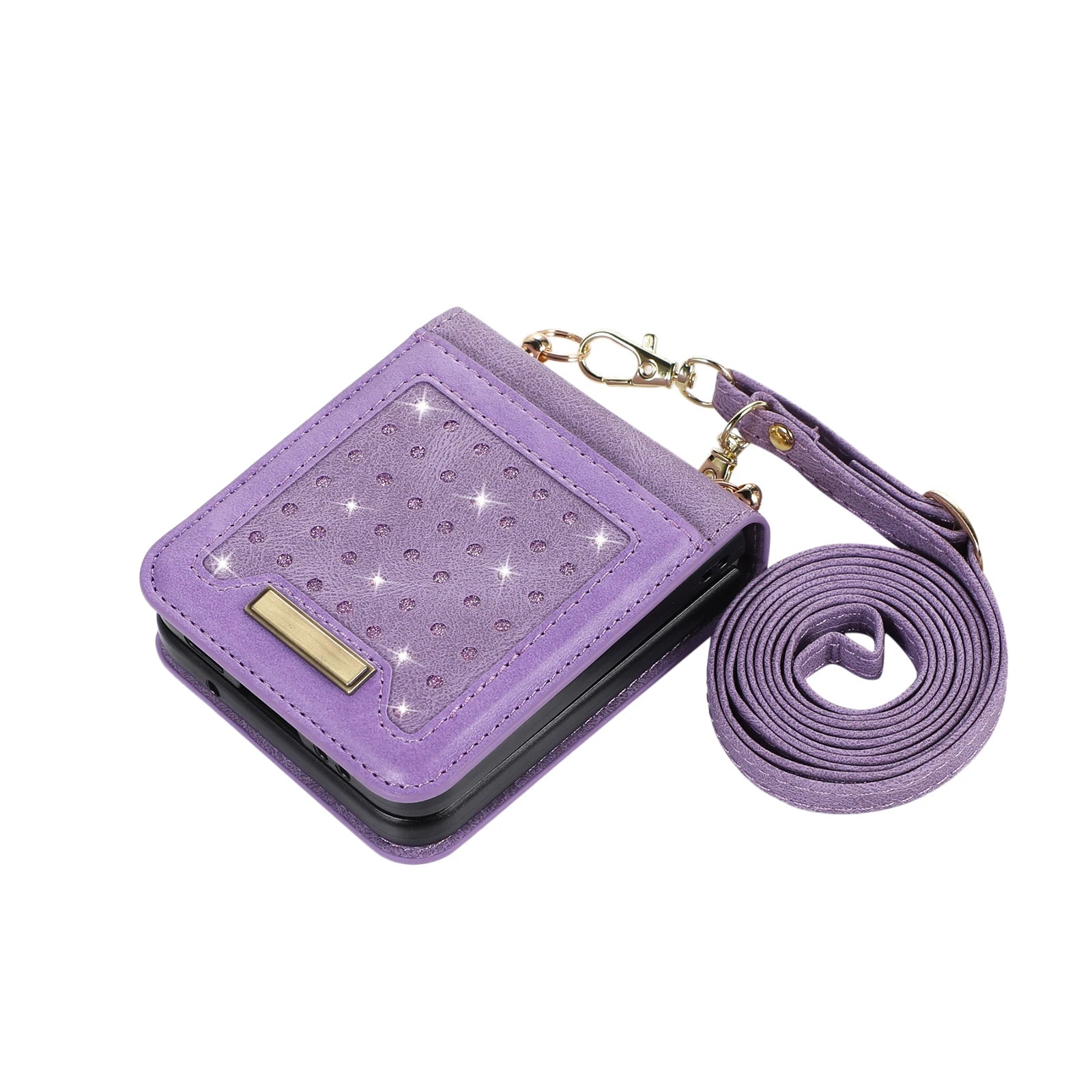 Bling Lanyard Cards Slot Wallet Leather Case for Samsung Galaxy Z Flip 5