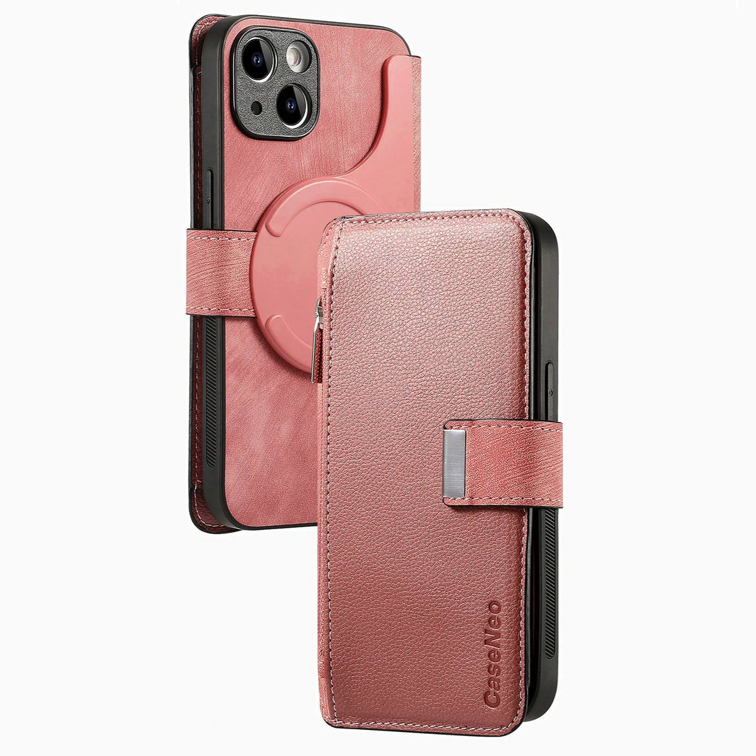 2-in-1 Wireless Charging Zipper Wallet Leather Case for iPhone 15 Series