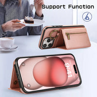 Crossbody Triple Wallet Leather Zipper Case with Ring Holder for iPhone 14 Series