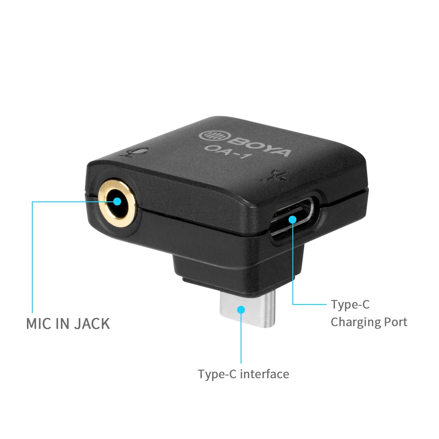 BOYA OA-1 Mini Audio Adapter with 3.5mm TRS Microphone Port & Type-C Charging Port