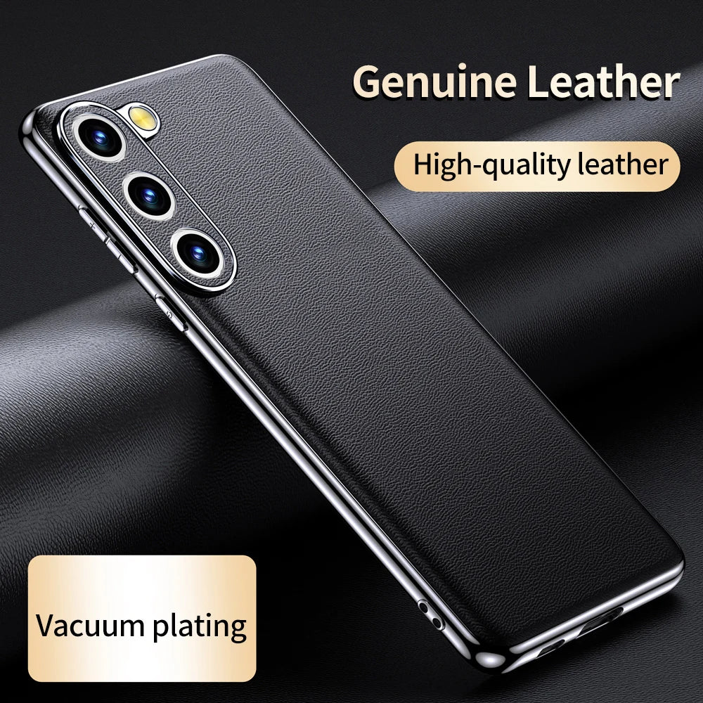 Genuine Leather Plating Shockproof Back Case for Samsung Galaxy S24 Series