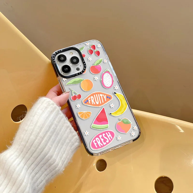 Cherry Banana Watermelon Pattern Soft TPU Shockproof Back Case for iPhone 15 Series