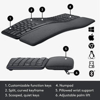 Logitech ERGO K860 Wireless Bluetooth Ergonomic Split Keyboard with Wrist Rest