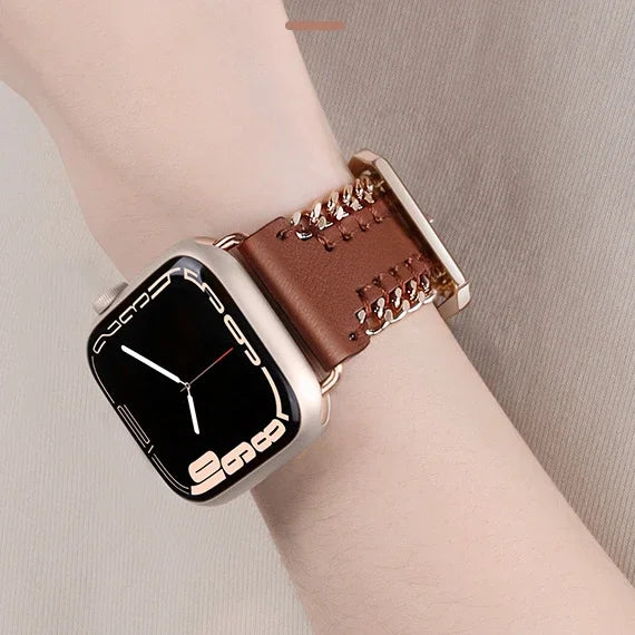 Hand-Sewn Leather Chain Bracelet for Apple Watch