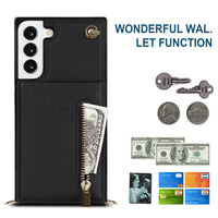 Lanyard Card Slot Cover with Zipper Wallet Crossbody Case for Samsung Galaxy S24 Series