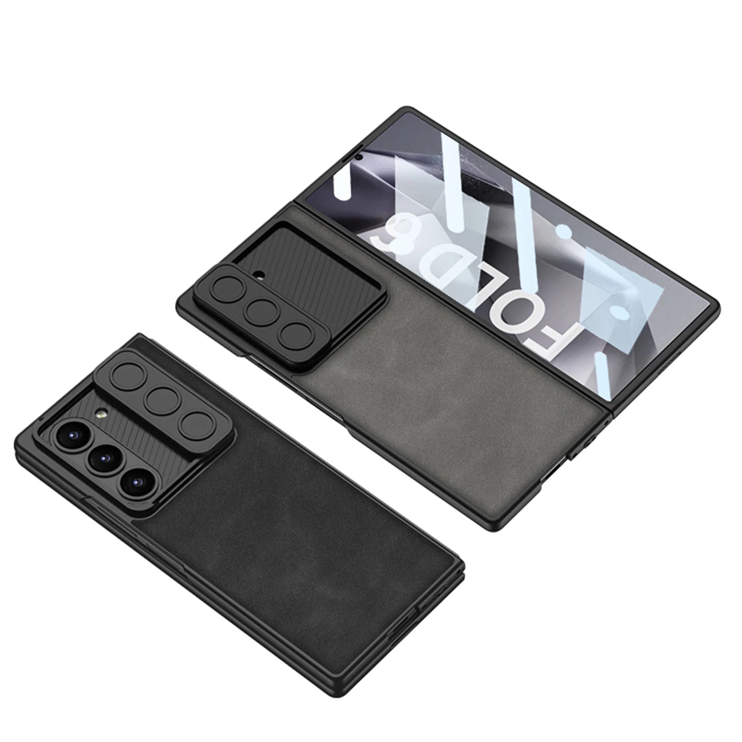 Frosted Leather Slide Lens Protective Case with Slim Glass Cover for Samsung Galaxy Z Fold 6