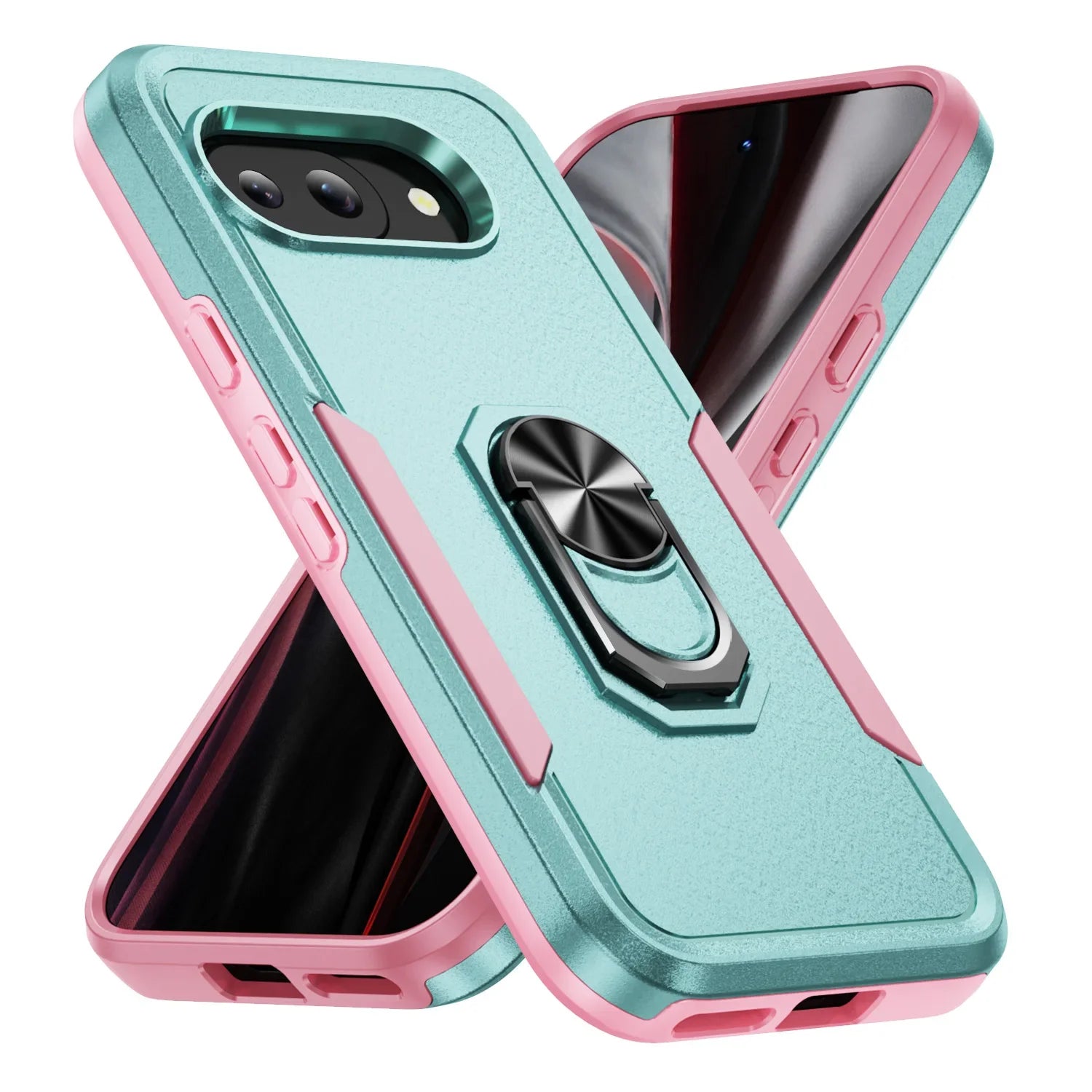 Google Pixel 9A Armor Shockproof Case with Metal Ring Holder