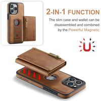 2-in-1 Magnetic MagSafe Leather Wallet Shell with Removable Card Holder Phone Case for iPhone 15 Series