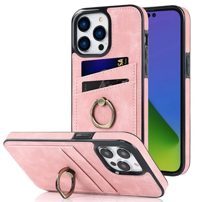 iPhone 16 Series Shockproof Retro Wallet Case with Card Slots