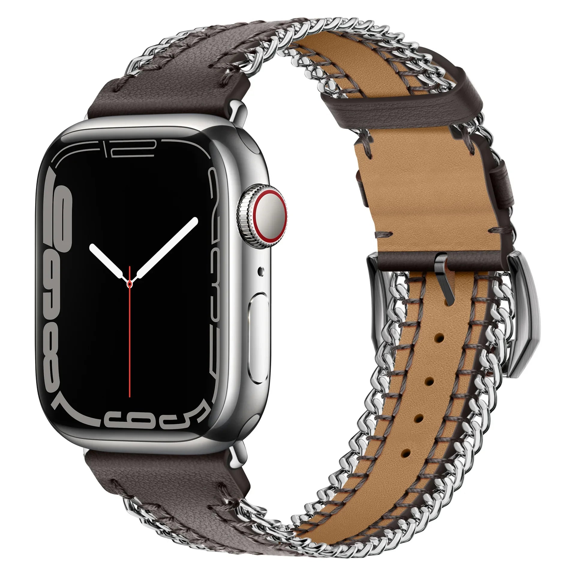 Hand-Sewn Leather Chain Bracelet for Apple Watch