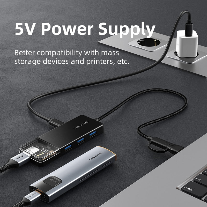 CABLETIME 4 in 1 USB A C to USB 3.0 HUB