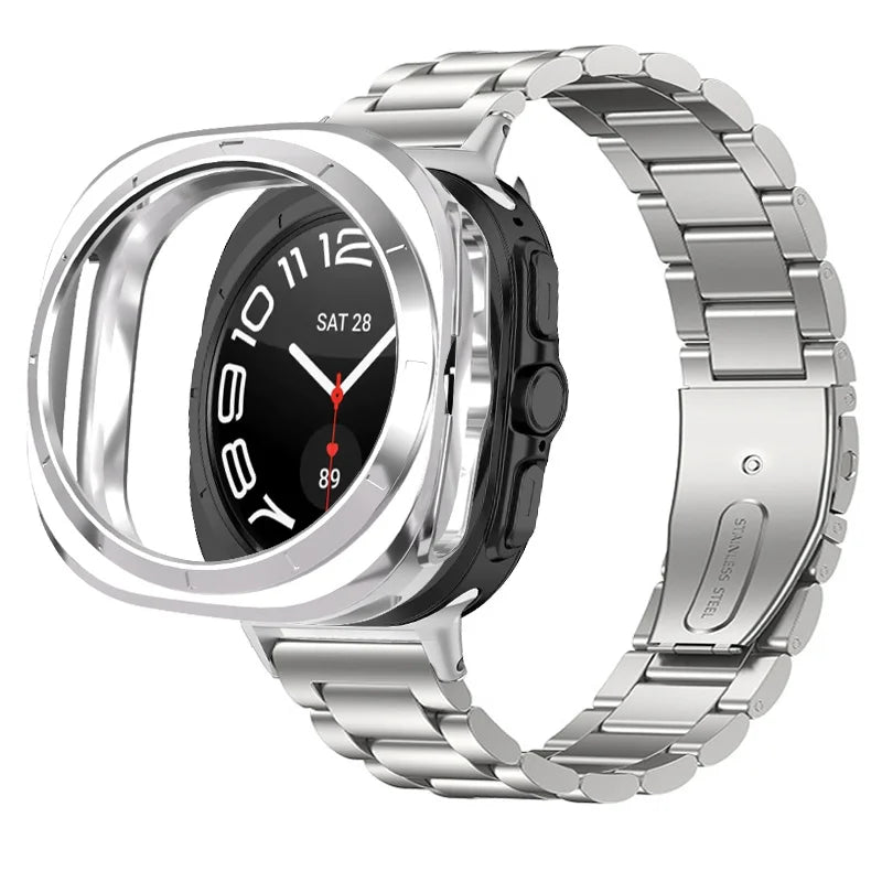 TPU Protective Case + Stainless Steel Metal Strap for Samsung Galaxy Watch Ultra