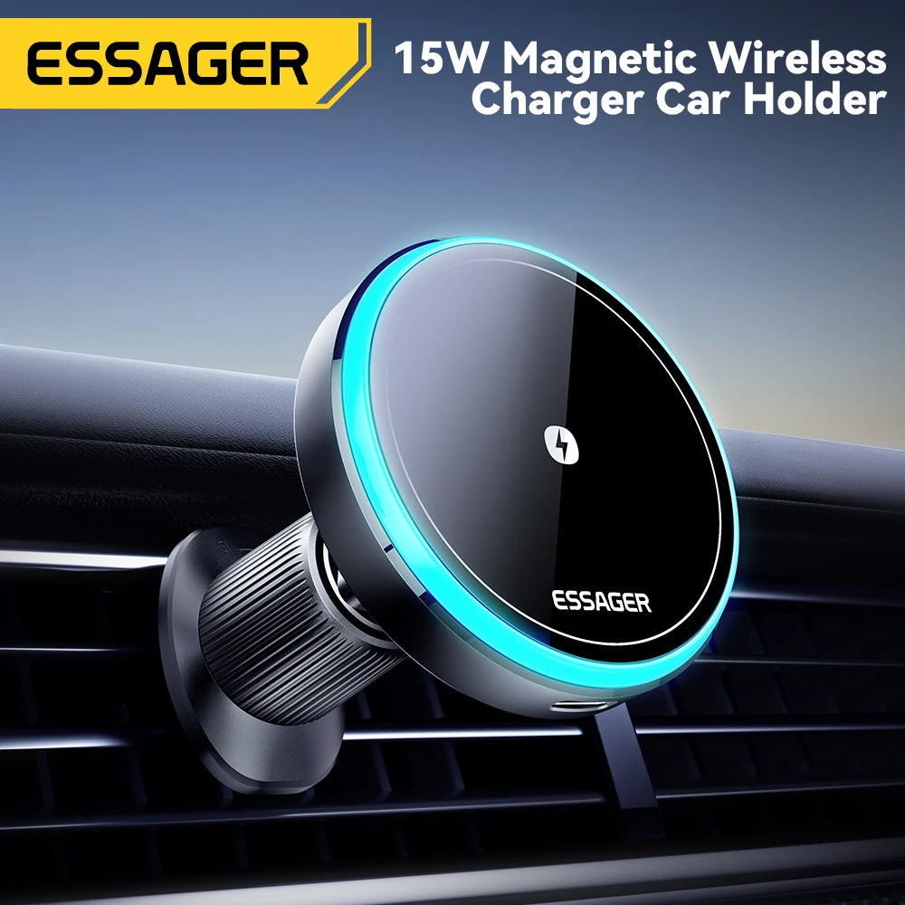 Essager Magnetic 15W Wireless Car Charger & Phone Holder with LED Light