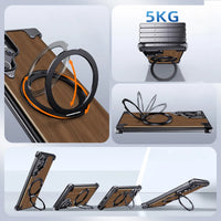 Wooden Magnetic Protective Phone Case with Ring for Samsung Galaxy S24 Ultra