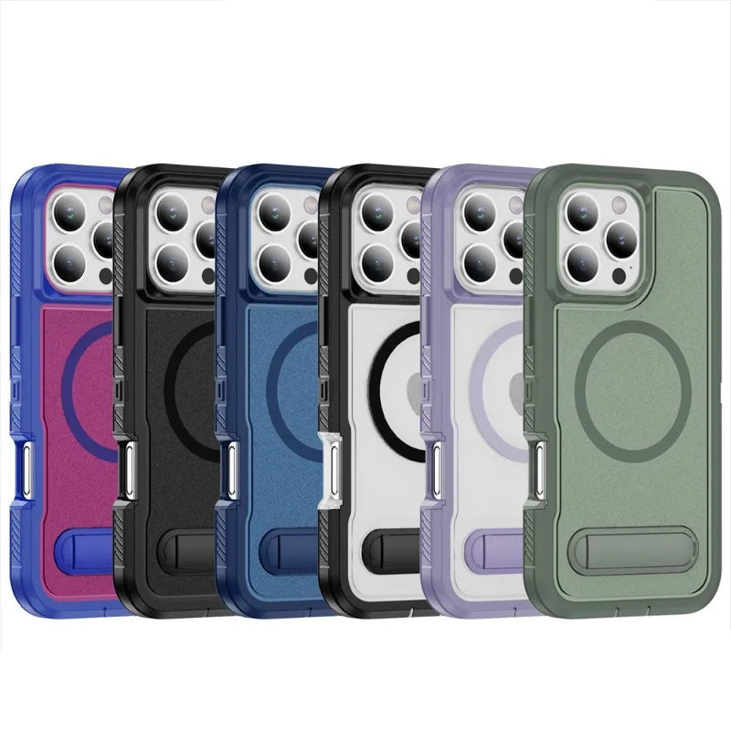 Shockproof Luxury Matte MagSafe Bumper Case with Invisible Stand for iPhone 16 Series