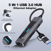 MOSHOU 5-in-1 USB 3.0 Hub with Ethernet Adapter