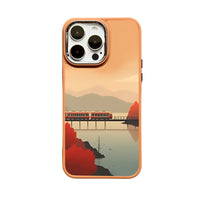 Autumn Sunset Scenery Silicone Phone Case for iPhone 15 Series