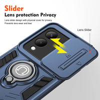 Shockproof Armor Case with Slide Camera Lens Protection and Ring Stand for VIVO Y17S