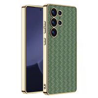 Electroplated Skin Woven Leather Phone Case for Samsung Galaxy S23 Ultra