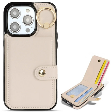 PU Leather Wallet Case with Card Slot and Ring Holder for iPhone 15 Series – Stylish & Functional