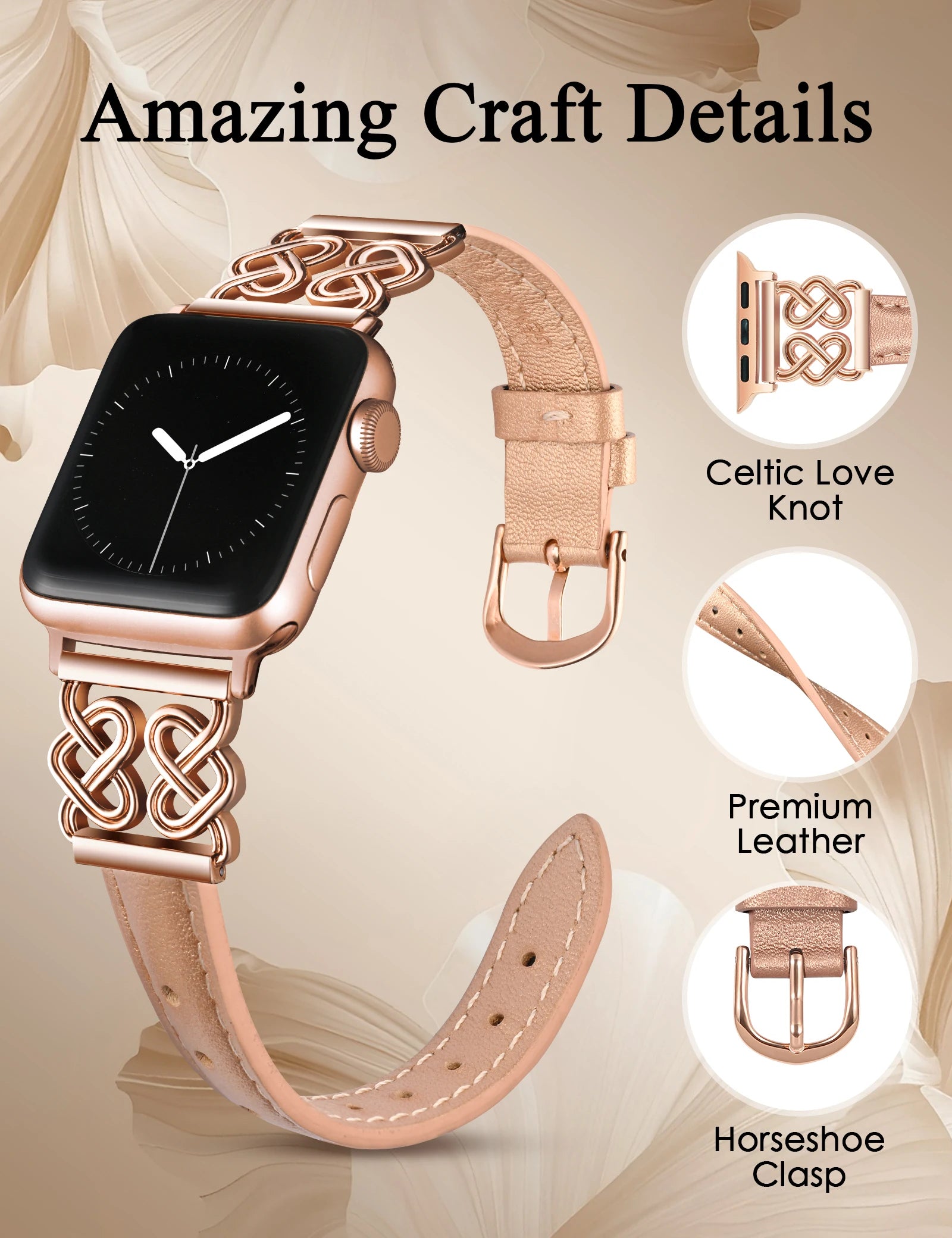 Dressy and Elegant Celtic Heart Knot Leather Band for Apple Watch