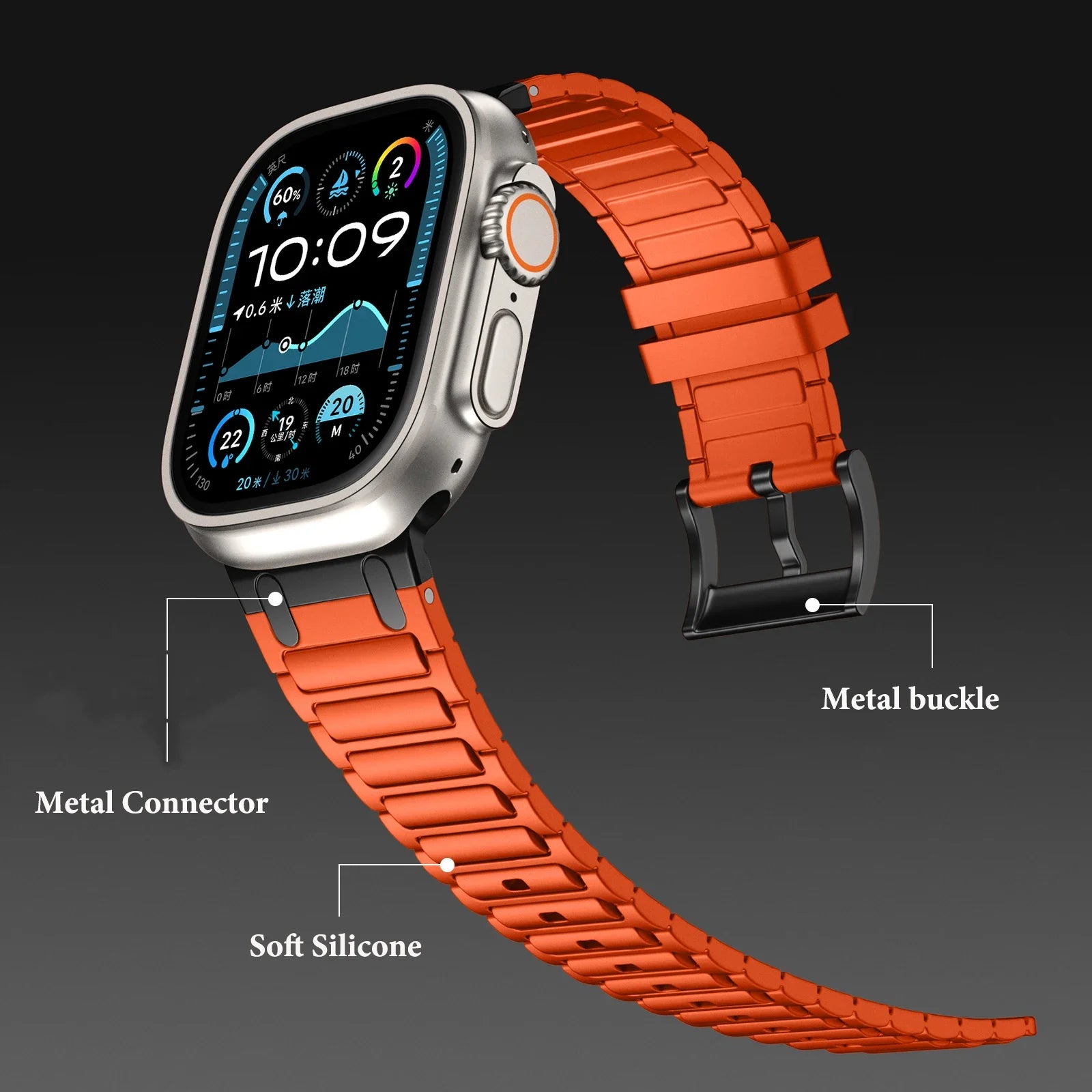 Silicone and Metal Hybrid Strap for Apple Watch Ultra