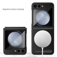 Magnetic Kickstand Leather Case with Hinge Protection & Glass Film for Samsung Galaxy Z Flip 5