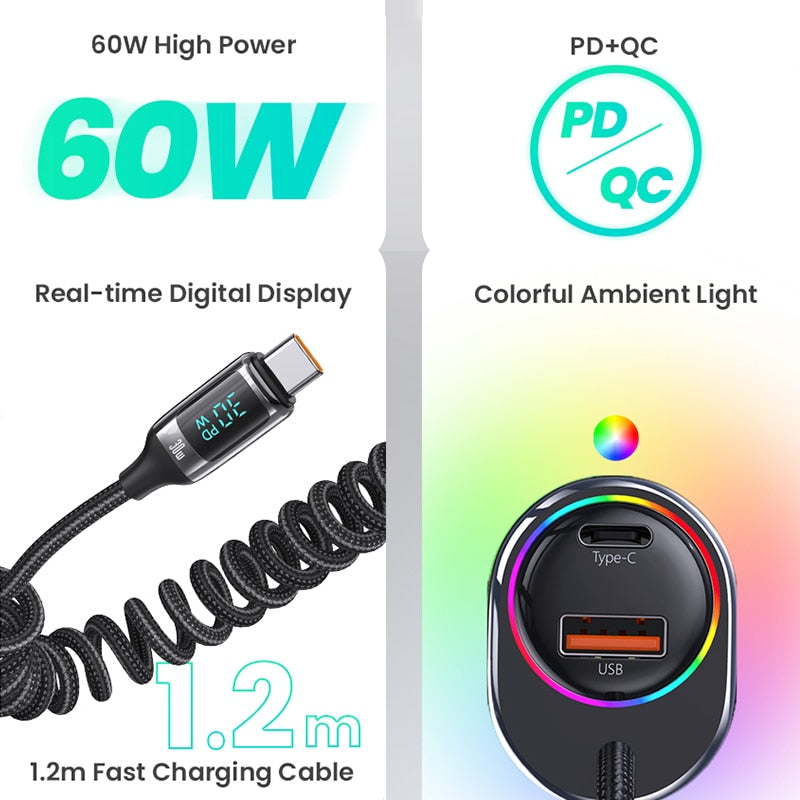 USAMS 30W PD USB Cable Type C Fast Phone Charger in Car